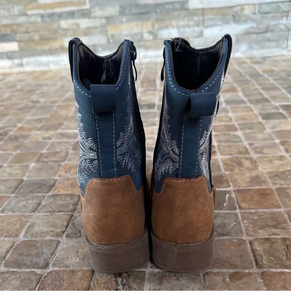 Kids Brown and Blue Western Boots
